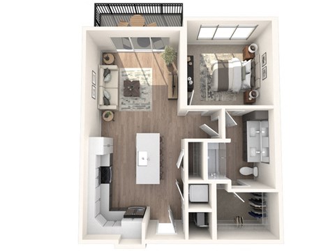 Floor plan for 1 bed, 1 bath, 756 sqft